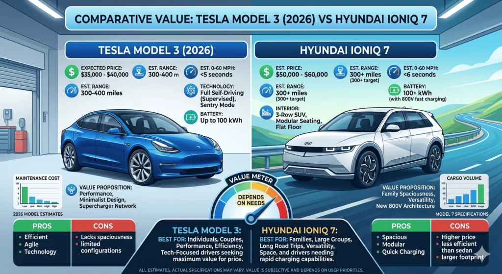 Tesla Model 3 (2026) vs Hyundai Ioniq 7: Which Electric Vehicle Delivers More Value?