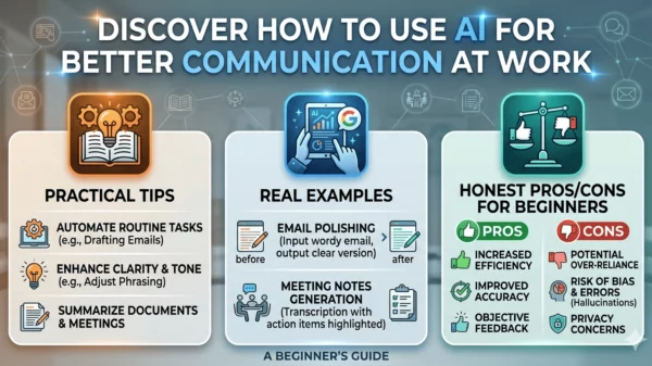 Discover how to use AI for better communication at work. Practical tips, real examples, and honest pros/cons for beginners.