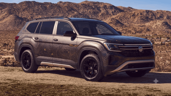 2026 Volkswagen Atlas dashboard showing the 12-inch Google Built-In infotainment screen with Gemini AI voice assistant active