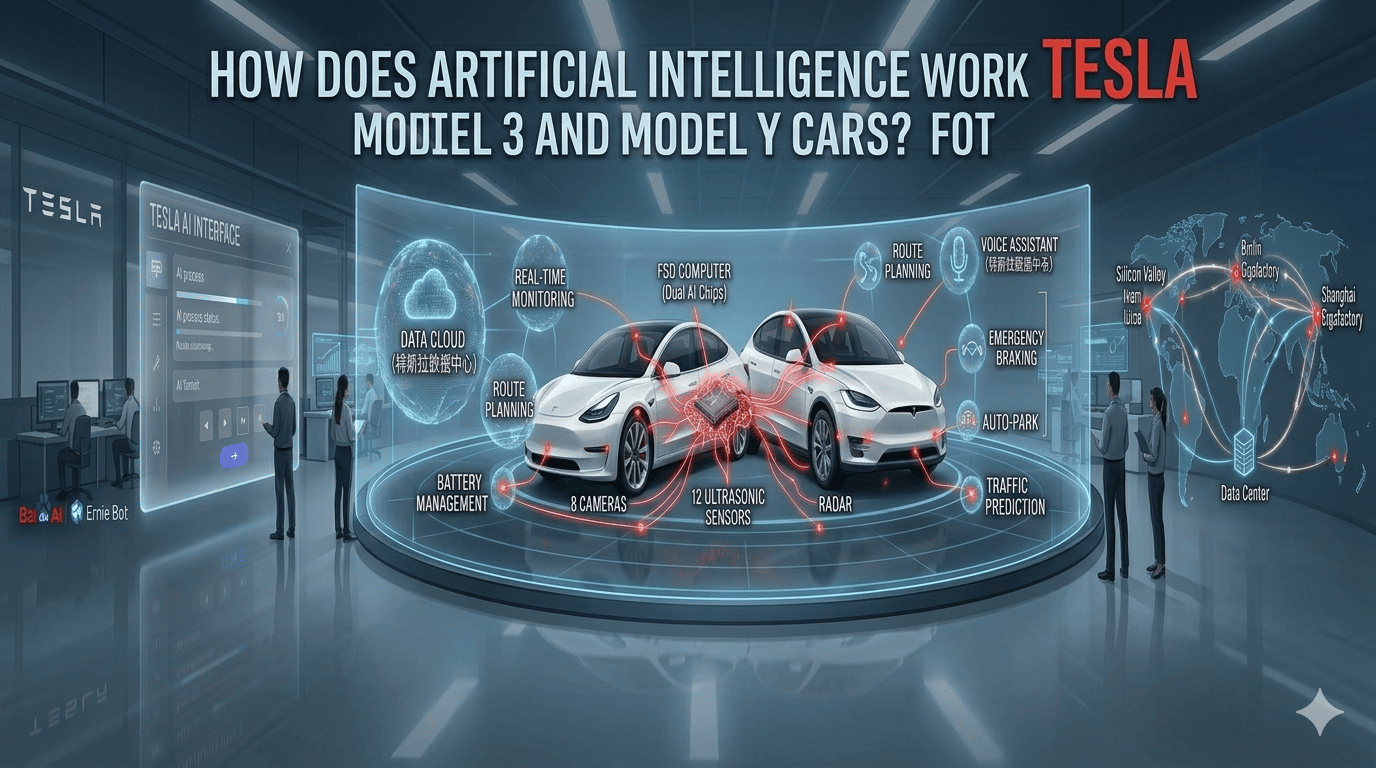 How does artificial intelligence work inside Tesla Model 3 and Model Y cars?