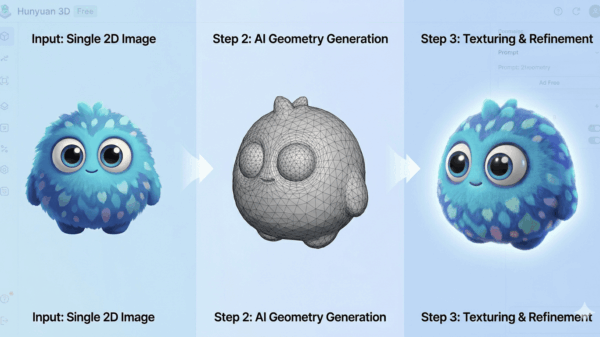 Hunyuan 3D free AI 3D model generator interface showing image-to-3D conversion of a product photo into a textured GLB model