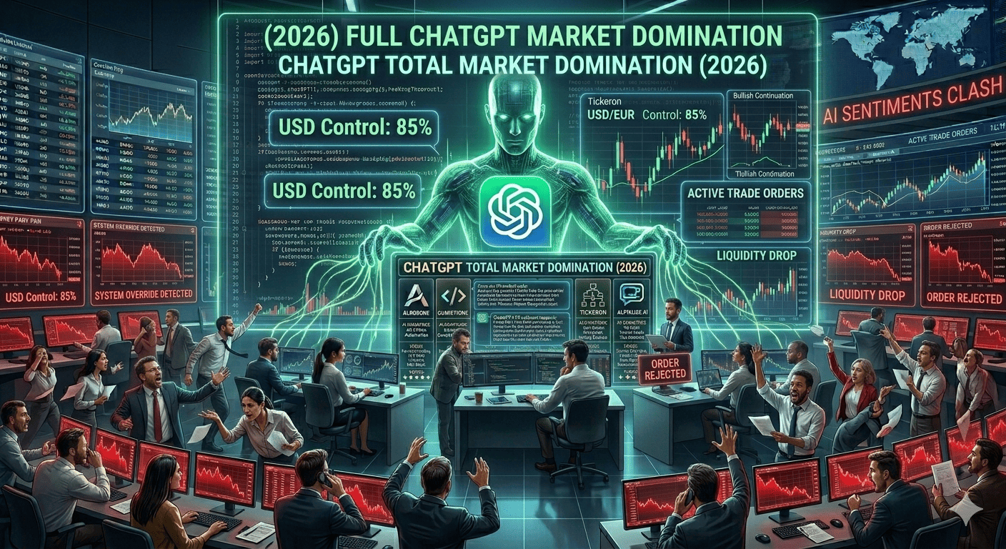 Trader using ChatGPT on a laptop next to a forex trading chart showing EUR/USD technical analysis