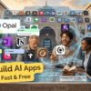 Google Opal AI workflow editor interface showing connected blocks for a YouTube summarizer mini-app